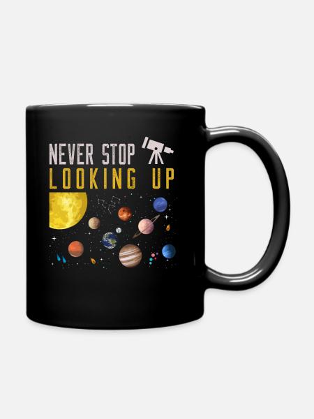 Sonnensystem, Teleskop, Sterne Beobachten - Tasse einfarbig - Schwarz