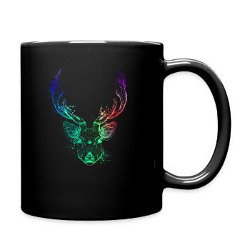 Farbenfroher Hirschkopf - Tasse einfarbig - Schwarz - Rechts