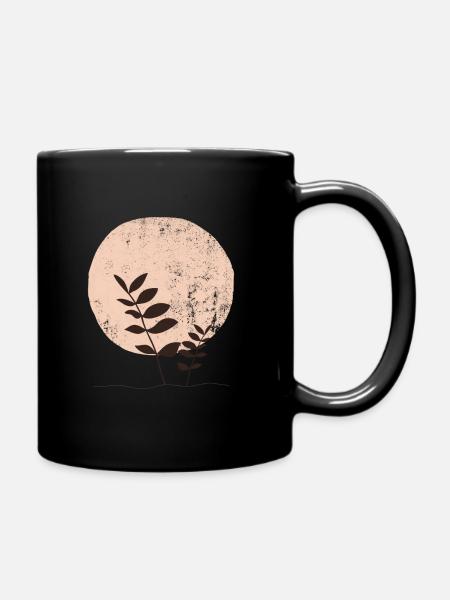 Feuilles de soleil boho, beige abstrait - Mug uni - noir