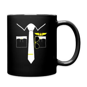 Piloten Kostüm Fliegerbrille Fasching Karneval - Tasse einfarbig - Schwarz - Rechts