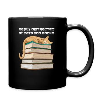 Easily Distracted By Cats And Books Cat Reading - Tasse einfarbig - Schwarz - Rechts