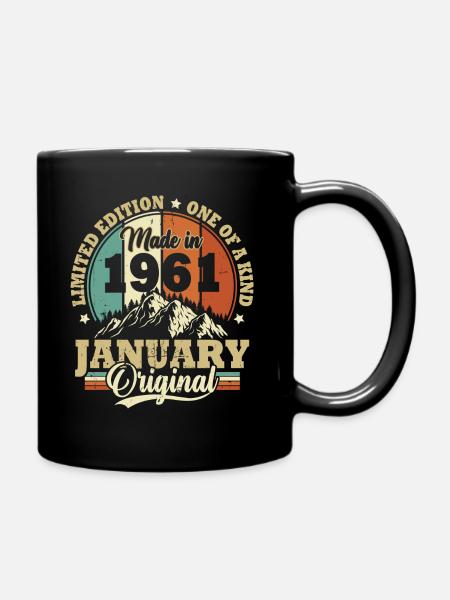 Geburtstagsgeschenk Januar 1961 Vintage Retro - Tasse einfarbig - Schwarz