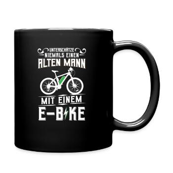 Unterschätze Niemals Einen Alten Mann Mit E-Bike - Tasse einfarbig - Schwarz - Rechts