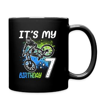 7. Geburtstag Fahrrad 7 Jahre alt Mountain Bike - Tasse einfarbig - Schwarz - Rechts