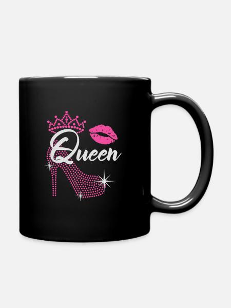 Queen Frau Glitzer High Heel Schuh mit Rosa Lippen - Tasse einfarbig - Schwarz