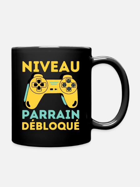 Niveau Parrain Débloqué Cadeau Parrain Gamer Geek - Mug uni - noir