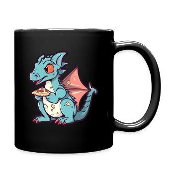 Drache mit Pizza Pizzaliebhaber Pizzeria - Tasse einfarbig - Schwarz - Rechts