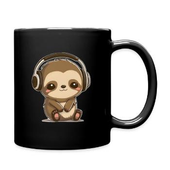 Paresseux avec écouteurs écoutant de la musique kawaii - Mug uni - noir - Droite