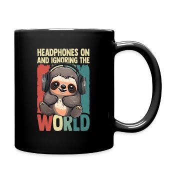 paresseux avec des écouteurs - Mug uni - noir - Droite