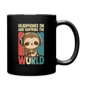 Kopfhörer Faultier Musik hören Kawaii - Tasse einfarbig - Schwarz - Rechts