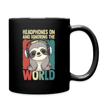 Kopfhörer Kawaii Faultier Musik hören - Tasse einfarbig - Schwarz - Rechts