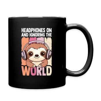 Kawaii Faultier Kopfhörer Musik hören - Tasse einfarbig - Schwarz - Rechts