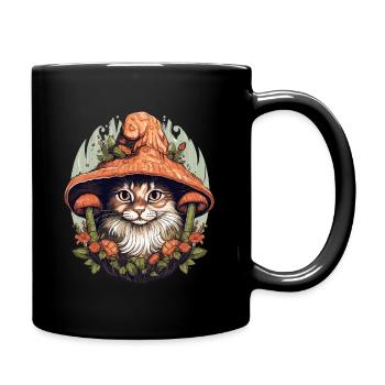 Cottagecore Mushroom Cat Vintage Mushrooms - Full Colour Mug - black - Right