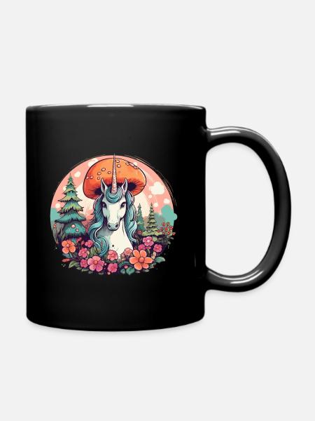 Cottagecore Esthétique Licorne Champignon Vintage - Mug uni - noir