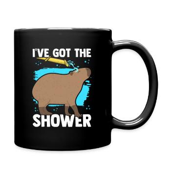 Capybara Shower Lustiges Wasserschwein Duschen - Tasse einfarbig - Schwarz - Rechts