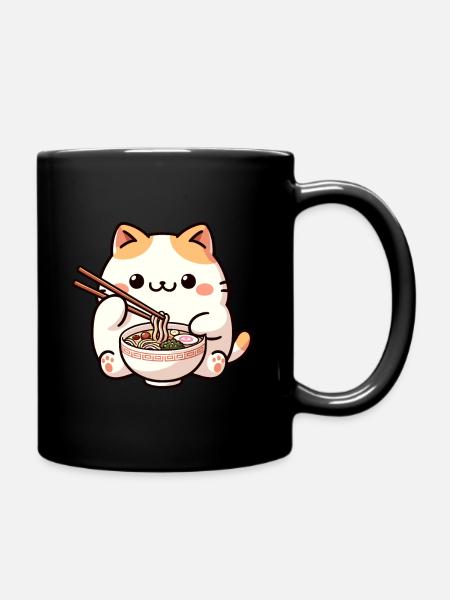 Neko Cat avec Ramen Soupe Anime - Mug uni - noir