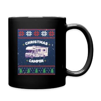 Christmas Camper. Weihnachtliches Camping - Tasse einfarbig - Schwarz - Rechts
