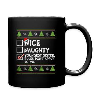 Christmas Sister Nice Naughty Youngest Sister - Full Colour Mug - black - Right