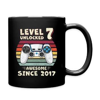 7 Geburtstag - Tasse einfarbig - Schwarz - Rechts