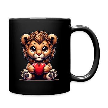 Valentine's Day Lion with Heart Love - Full Colour Mug - black - Right