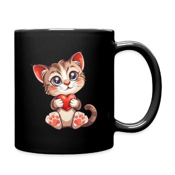 Valentinstag Katze Herz Liebe Miez - Tasse einfarbig - Schwarz - Rechts