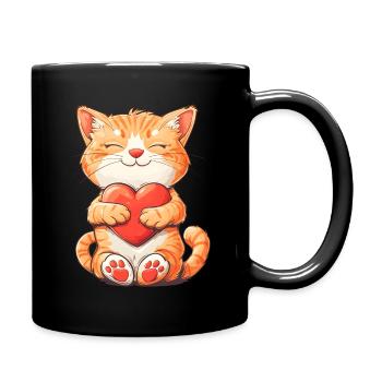 Valentine's Day Cat Cat Love Heart - Full Colour Mug - black - Right