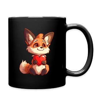 Valentinstag Fuchs mit Herz - Tasse einfarbig - Schwarz - Rechts