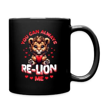 Lion de la Saint-Valentin avec un cœur qui dit l’amour - Mug uni - noir - Droite