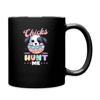 Dog Easter Chicks Hunt Me - Full Colour Mug - black - Right