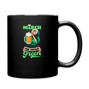 Irish Flamingo St Patricks In March We Wear Green - Full Colour Mug - black - Right