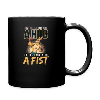 Boxumarmung mit einer Faust im Gesicht - Tasse einfarbig - Schwarz - Rechts