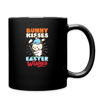 Golf Osterhase küsst Osterwünsche - Tasse einfarbig - Schwarz - Rechts