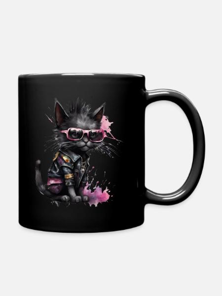 Cooler schwarzer Punk Kater. Punker Katze. - Tasse einfarbig - Schwarz