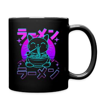 Retro Kawaii Cat Eating Ramen - Full Colour Mug - black - Right