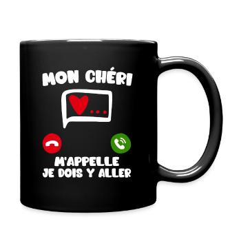 Mon Chéri M'appelle | Humour Chéri Amoureux Cœur - Mug uni - noir - Droite