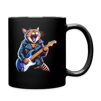Rock Musik Katze Lustig Humor Geschenkidee - Tasse einfarbig - Schwarz - Rechts