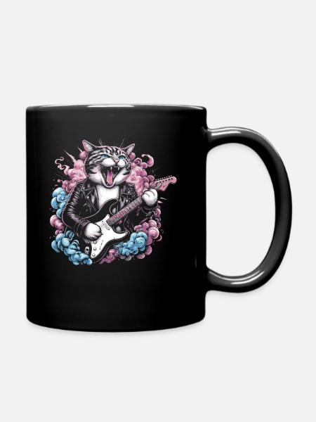 Rock Musik Katze Lustig Humor Geschenkidee - Tasse einfarbig - Schwarz