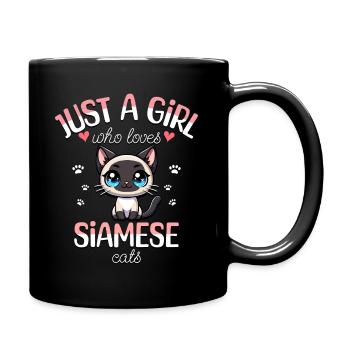 Mädchen liebt Siamkatze - Tasse einfarbig - Schwarz - Rechts