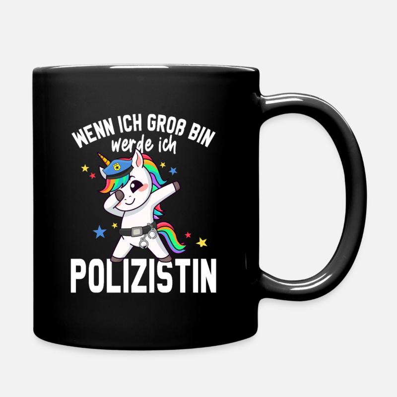 Wenn ich gross bin werde ich Polizistin Einhorn - Tasse einfarbig - Schwarz