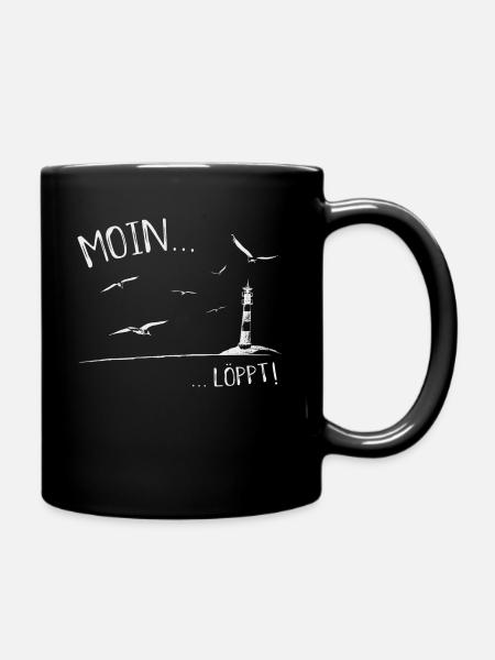 Nordsee Leuchtturm Moin Löppt lustig Geschenk - Tasse einfarbig - Schwarz