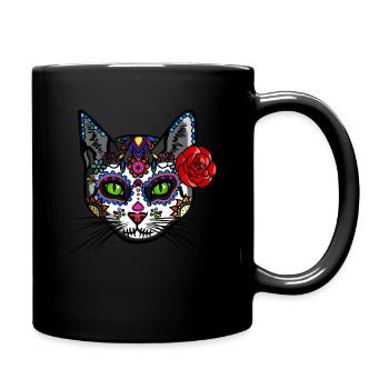 Sugar Skull Calavera Mexiko Schädel Zombie Katze - Tasse einfarbig - Schwarz - Rechts