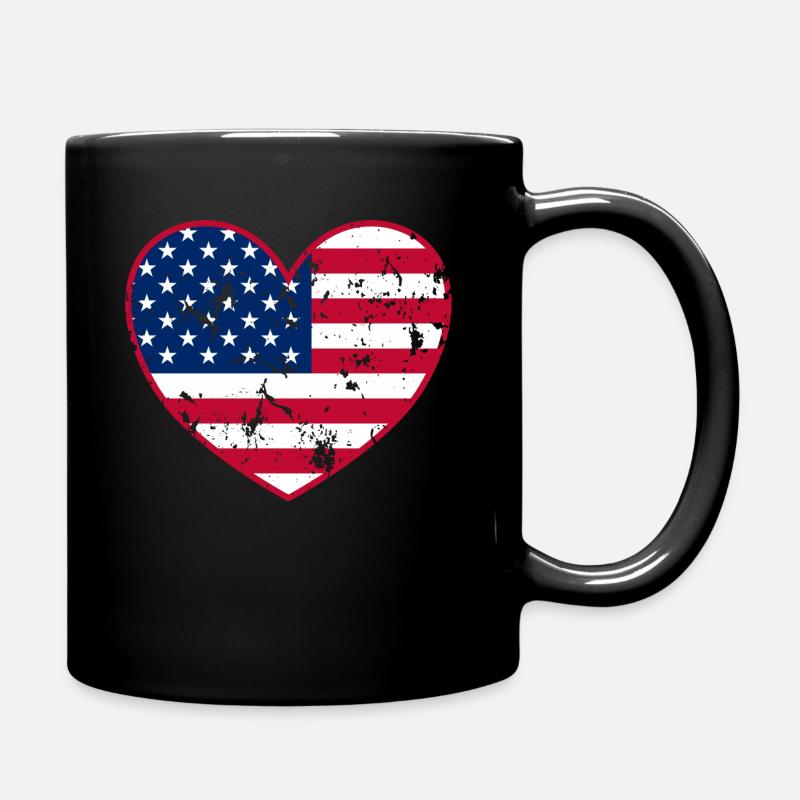 America Heart Gift Idea Emigrating Holiday USA - Full Colour Mug - black