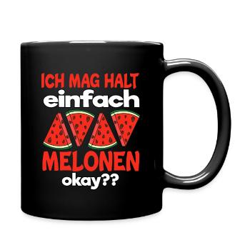 Melonen Liebhaber Wassermelone Melone - Tasse einfarbig - Schwarz - Rechts