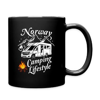 Norway camping lifestyle with motorhome on vacation - Full Colour Mug - black - Right