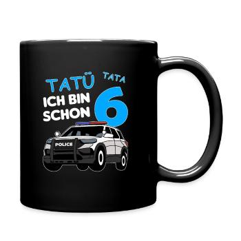 Ich bin schon 6 | 6. Geburtstag Polizei Jungen - Tasse einfarbig - Schwarz - Rechts