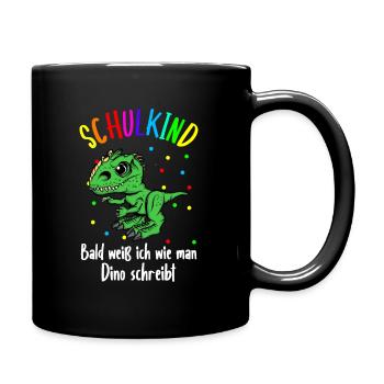 Schulkind Dino | Ich bin ein Schulkind - Tasse einfarbig - Schwarz - Rechts