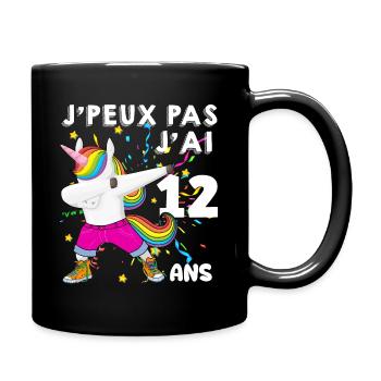 Je Peux pas j'ai 12 ans humour licorne - Mug uni - noir - Droite