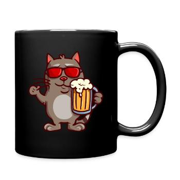 Coole Katze mit Bier und Sonnenbrille - Tasse einfarbig - Schwarz - Rechts