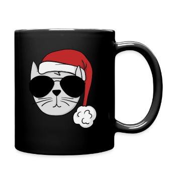 Cool Cat - weihnachtliche Katze - Tasse einfarbig - Schwarz - Rechts