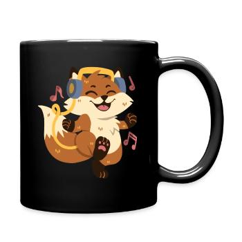 Fuchs hört Musik und tanzt - Tasse einfarbig - Schwarz - Rechts